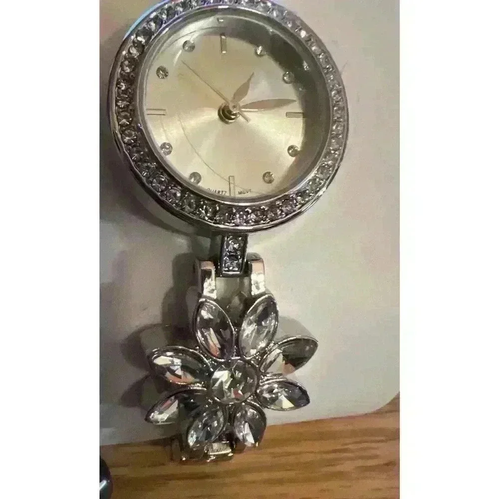 Charter Club Stainless Steel Clear Crystal Floral Band Watch New
